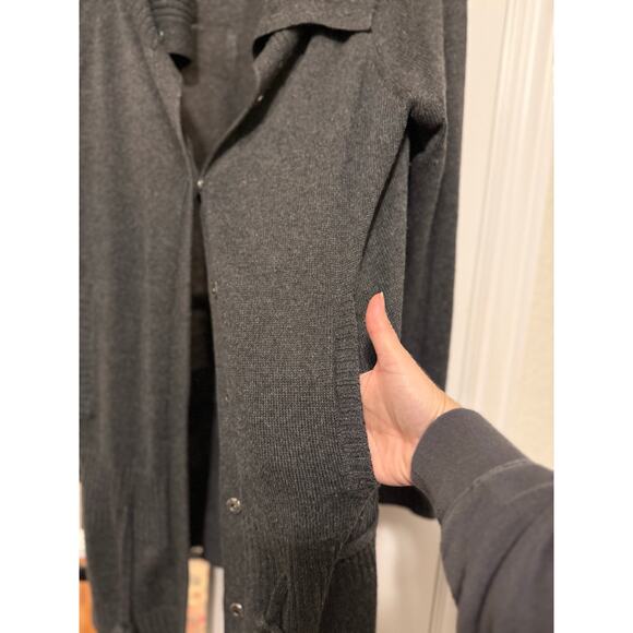 Silk Cashmere Long Cardigan Coatigan Gray XL | Shawl Collar Snap Front Pockets - Picture 4 of 10